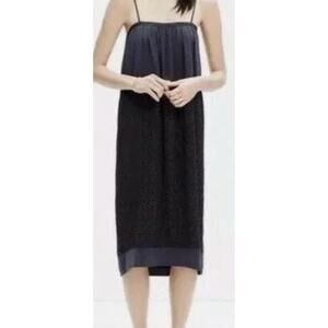 Madewell Black Silk Trim Spaghetti Strap Midi Slip Dress Laser Cut Hem - 6 - NWT